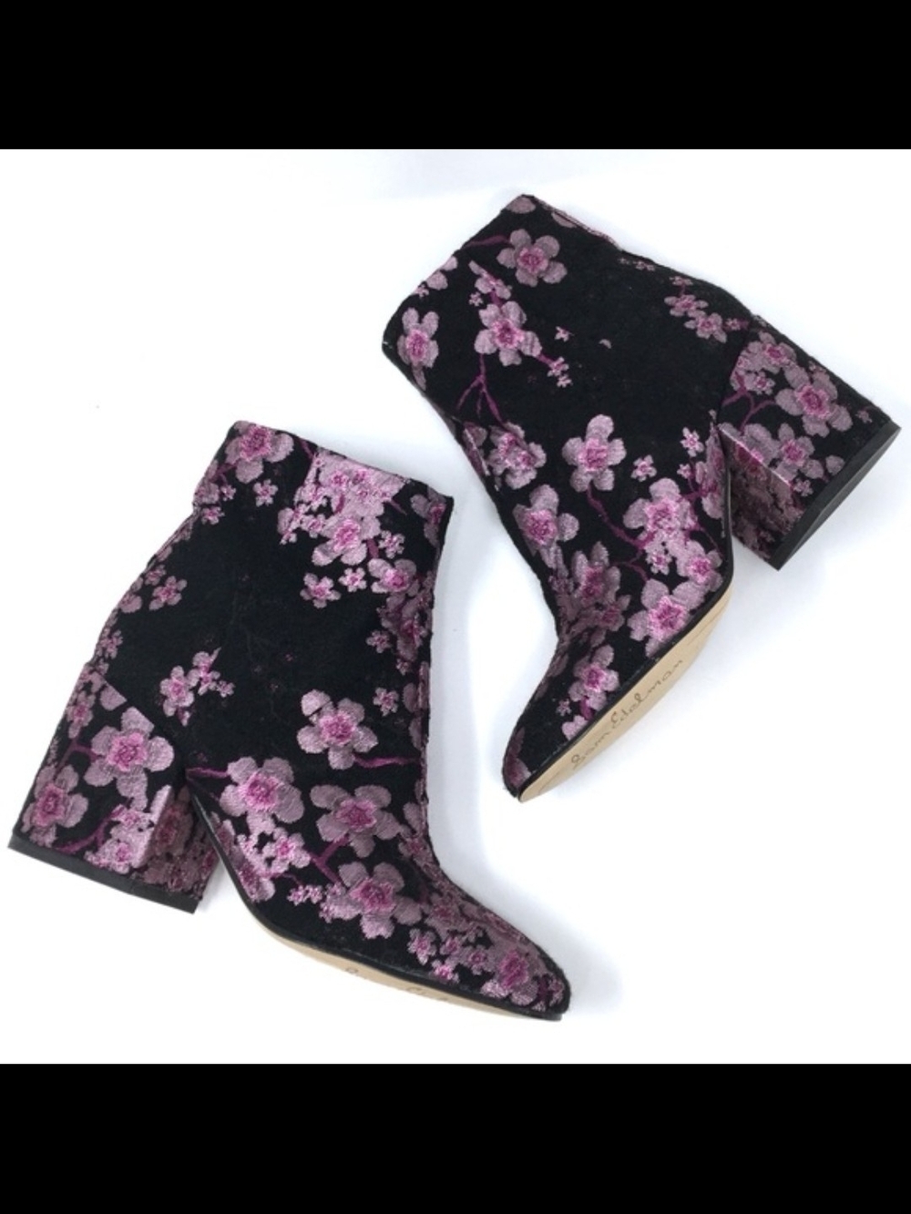 Sam Edelman Women's Taye Pink Black Cherry Blossom Ankle Bootie Shoes Size 7